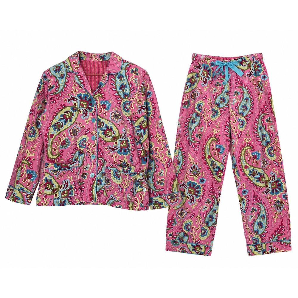 VTG 90s Y2K Nick & Nora Pink Paisley 2 piece Flannel Pajama Set Medium